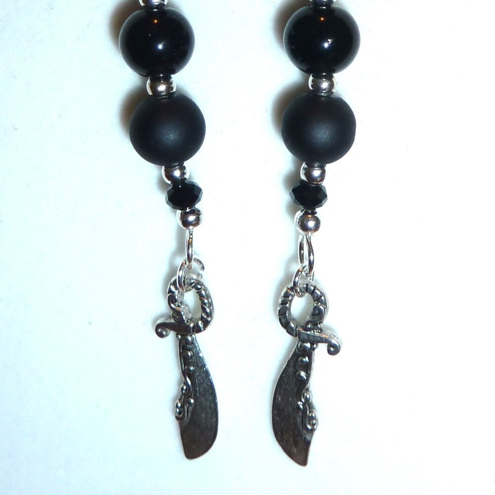 No 992 Handmade earrings with Tibetan silver charms and polished stones